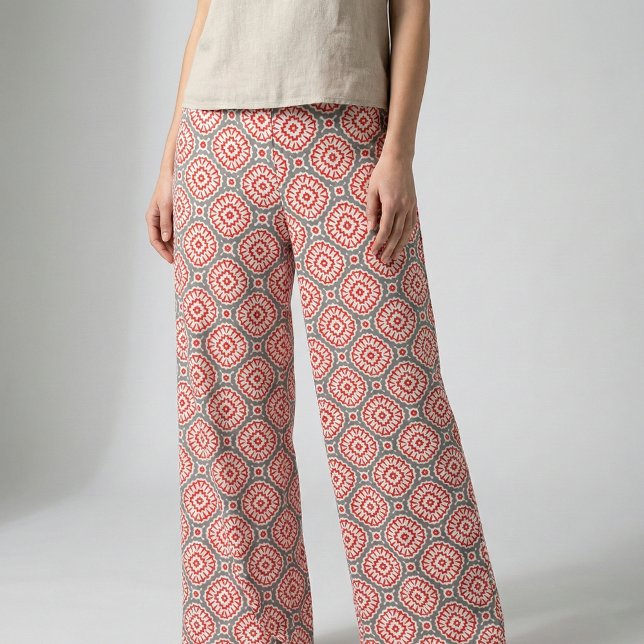 Vibrant Moroccan Ethnic Red White Grey Pattern Fabric (Creator Uploaded)