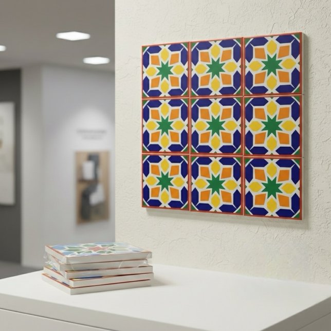 Vibrant Moroccan Geometric Ceramic Tile Blue (Creator Uploaded)