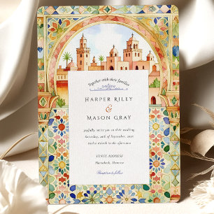 Vibrant Moroccan Tile & Marrakesh Arch Wedding Invitation