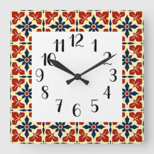 Vibrant Moroccan Tiled Square Wall Clock