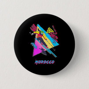 Vibrant Morocco Ski Skier Skiing Adventure Graphic 6 Cm Round Badge