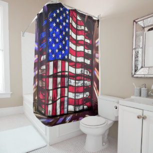 Vibrant Mosaic American Flag Stained Glass Shower Curtain