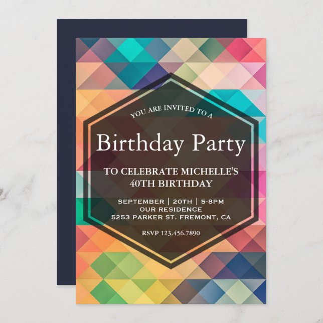 Vibrant Mosaic Geometric Birthday Party Invitation (Front/Back)