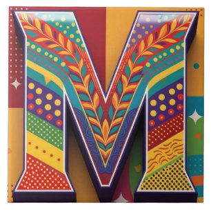 Vibrant Mosaic Letter M Ceramic Tile