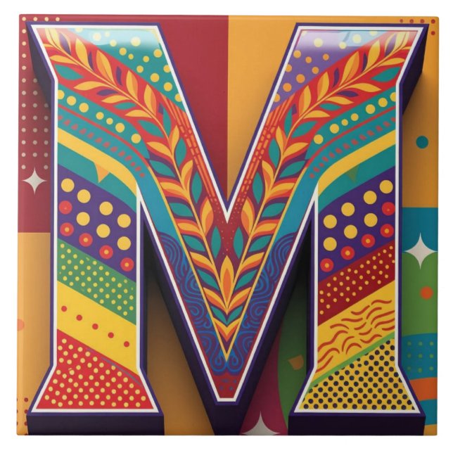 Vibrant Mosaic Letter M Ceramic Tile (Front)