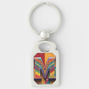 Vibrant Mosaic Letter M Key Ring