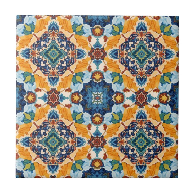 Vibrant Mosaic Medallion Ceramic Tile (Front)