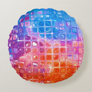 Vibrant Mosaic: Multicolored Abstract Background Round Cushion