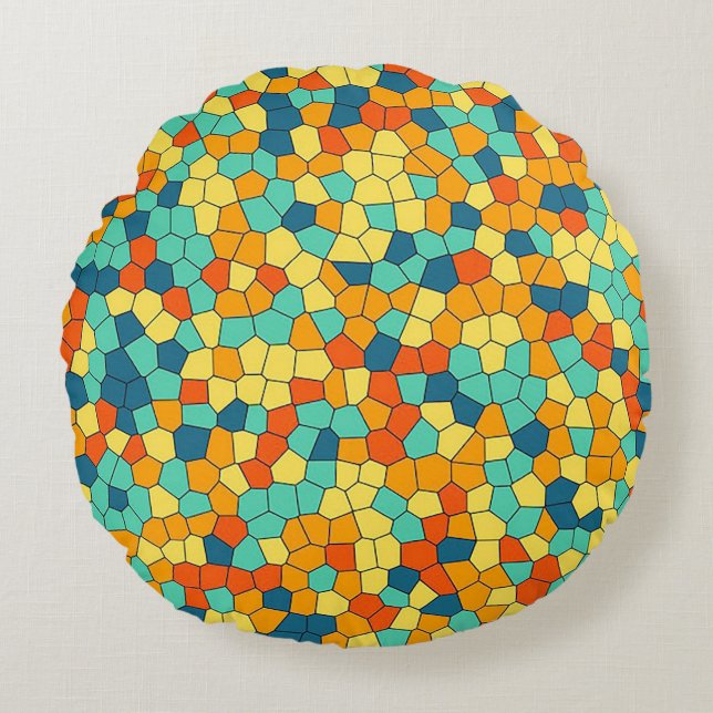 Vibrant mosaic pattern round cushion (Front)