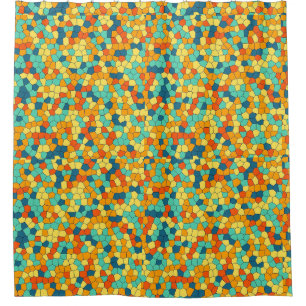 Vibrant mosaic pattern shower curtain