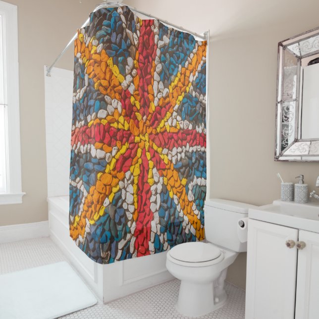 Vibrant mosaic Union Jack Shower Curtain (In Situ)