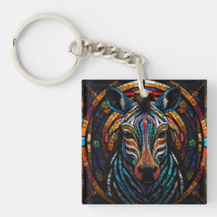 Vibrant Mosaic Zebra Key Ring