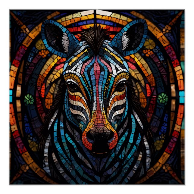 Vibrant Mosaic Zebra Poster (Front)