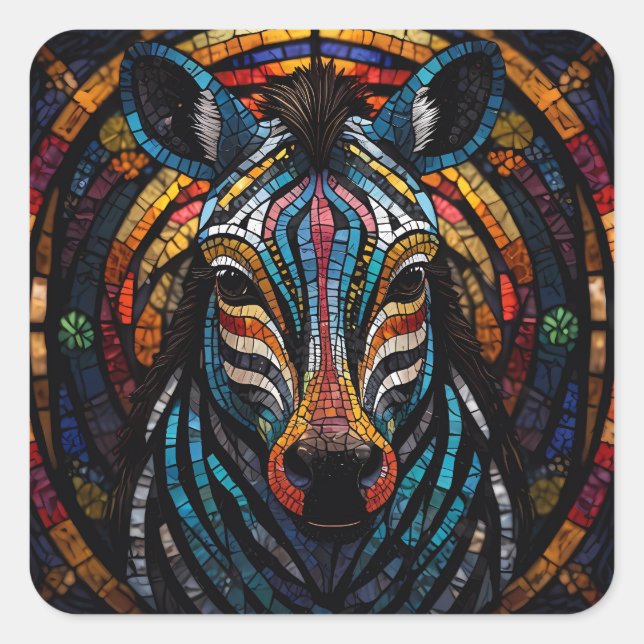 Vibrant Mosaic Zebra Square Sticker (Front)