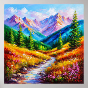 Vibrant Mountain Landscape Relaxing Decor 🏔️🌸