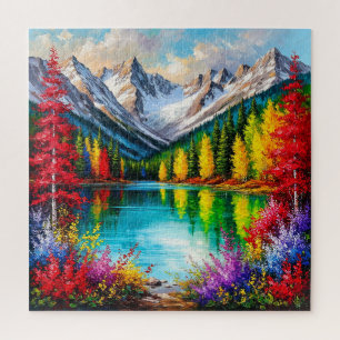 Vibrant Mountain Landscape with Colourful Trees Jigsaw Puzzle