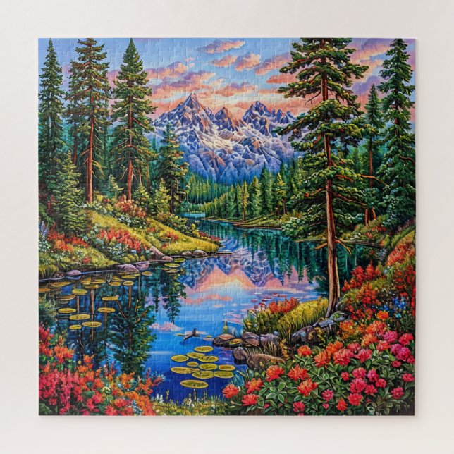 Vibrant Mountain Landscape with Reflection Jigsaw Puzzle (Vertical)