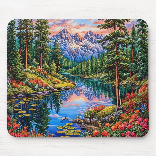 Vibrant Mountain Landscape with Reflection Mouse Pad (Front)