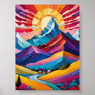  Vibrant Mountain Sunrise Landscape Art Poster