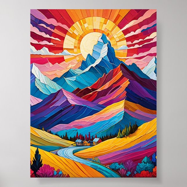  Vibrant Mountain Sunrise Landscape Art Poster (Front)