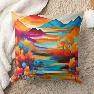 Vibrant Mountain Sunset Painting Cushion