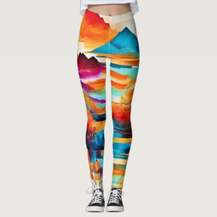 Vibrant Mountain Sunset Painting Leggings