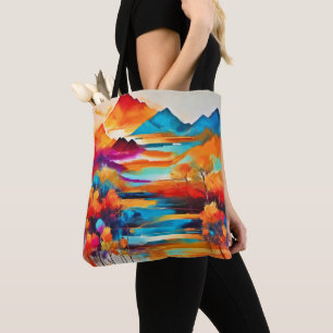 Vibrant Mountain Sunset Painting Tote Bag