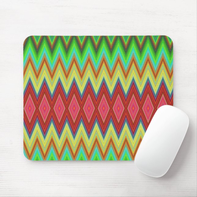 Vibrant mouse pad with bold, multicolored zigzag  (With Mouse)
