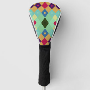 Vibrant Multi-Color Diamond Pattern on Yellow Golf Head Cover