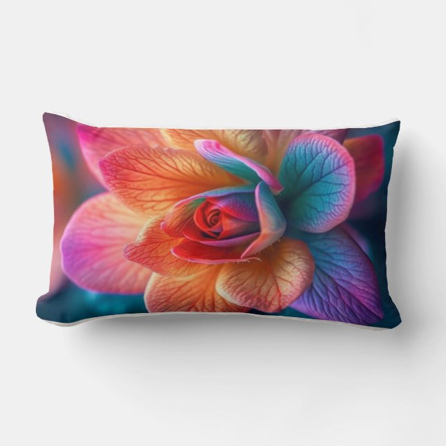Vibrant Multi-Colored Flower Design Throw Pillow (Front)