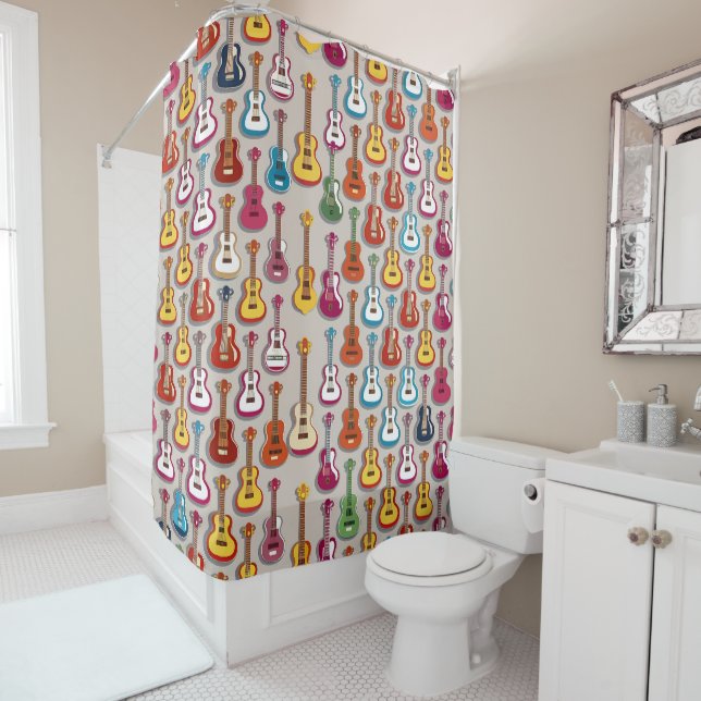 Vibrant Multi-colored Guitar Musical Style Shower Curtain (In Situ)