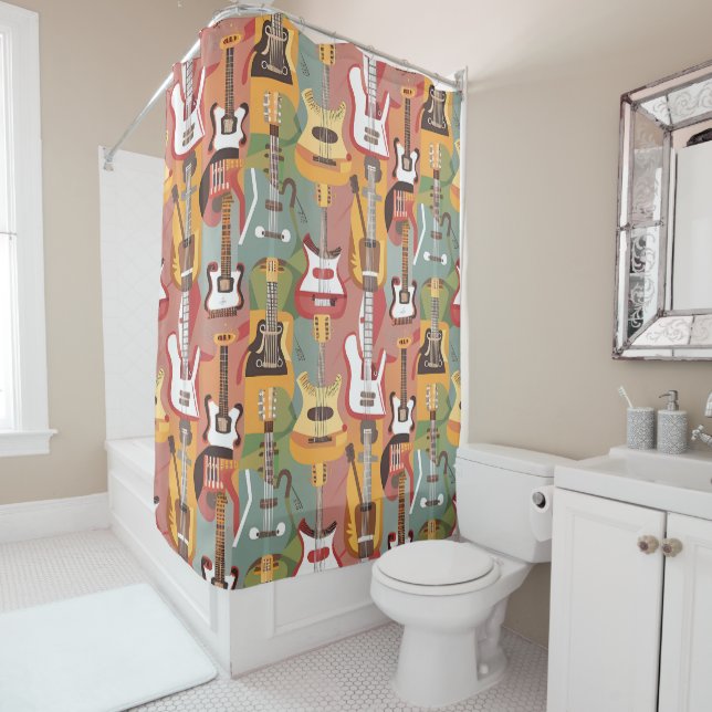 Vibrant Multi-colored Guitar Musical Style Shower Curtain (In Situ)