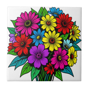 Vibrant Multi-Colour Floral Bouquet  Ceramic Tile