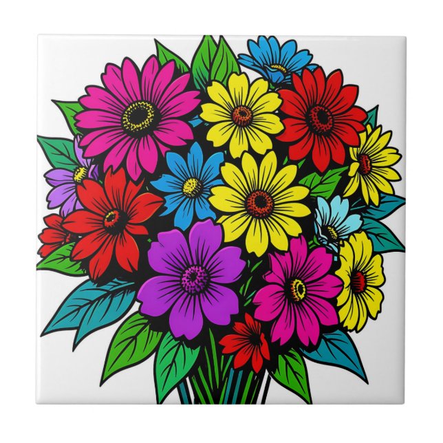 Vibrant Multi-Colour Floral Bouquet  Ceramic Tile (Front)