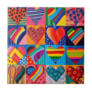 Vibrant multi heart ceramic tile