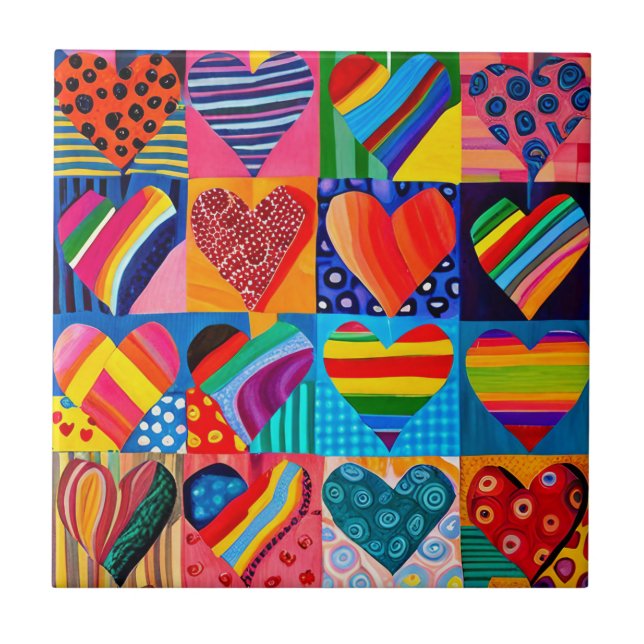 Vibrant multi heart ceramic tile (Front)