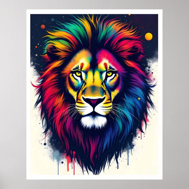Vibrant multicolor abstract Lion Poster (Front)