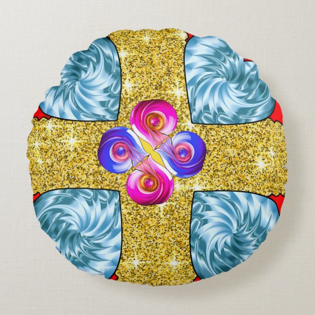 Vibrant Multicolor Abstract Round Throw Pillow (Front)