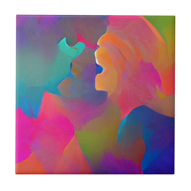 Vibrant multicolor beautiful purple yellow fuchsia ceramic tile (Front)