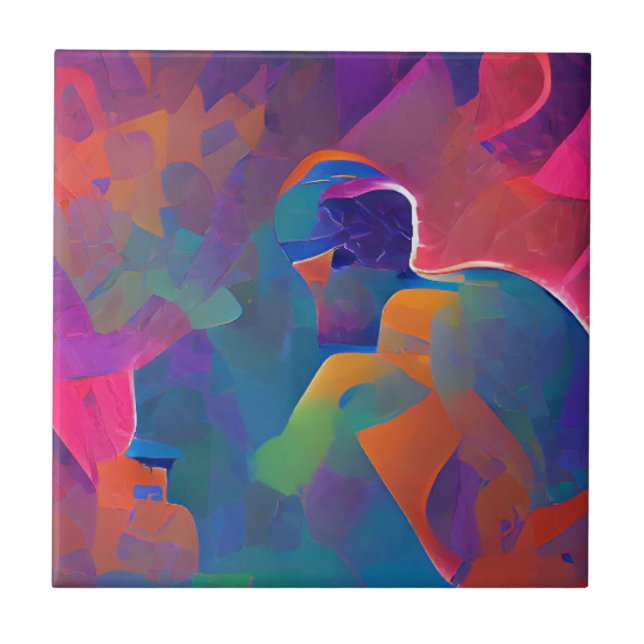 Vibrant multicolor beautiful purple yellow fuchsia ceramic tile (Front)