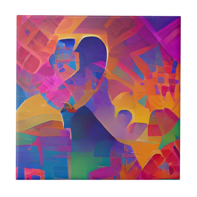 Vibrant multicolor beautiful purple yellow fuchsia ceramic tile (Front)