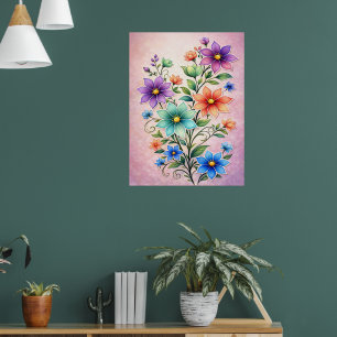 Vibrant Multicolor Floral Spray Illustration Poster