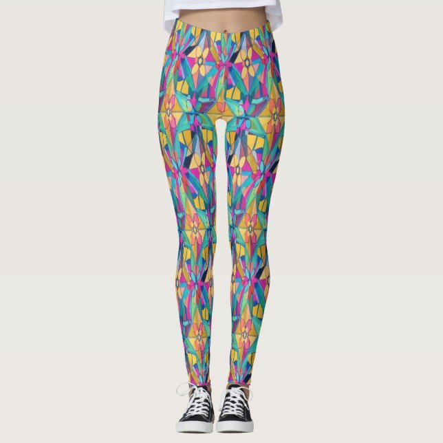 Vibrant multicolor geometric symmetrical pattern  leggings (Front)