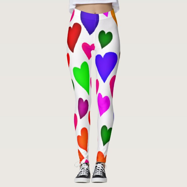 Vibrant Multicolor Heart Pattern Leggings (Front)