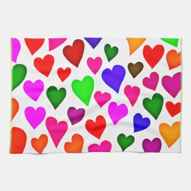 Vibrant Multicolor Heart Pattern Tea Towel (Horizontal)