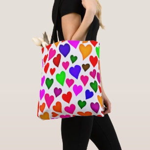 Vibrant Multicolor Heart Pattern Tote Bag