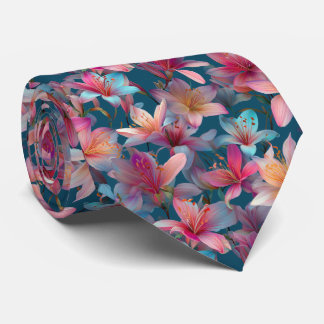 Vibrant Multicolor Lily Floral Pattern Tie