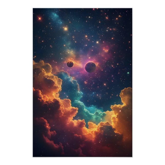 Vibrant Multicolor Nebula Galaxy Poster (Front)