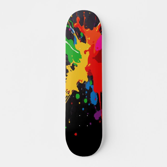 Vibrant Multicolor Paint Splash Abstract Design Skateboard (Front)