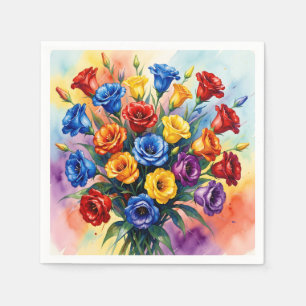 Vibrant Multicolor Roses Lisianthus Watercolor Napkin